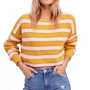 Free People Just My Stripe Cropped Sweater
